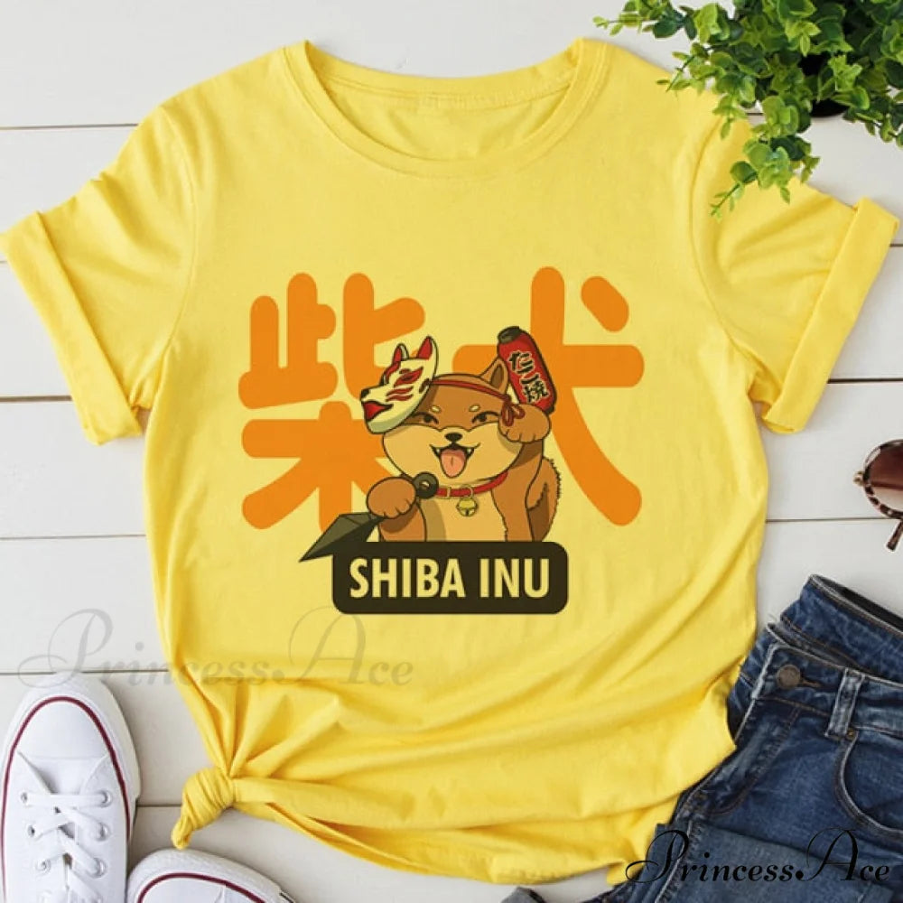 Fashion Korean Aesthetic White T Shirt yellow 5 / S