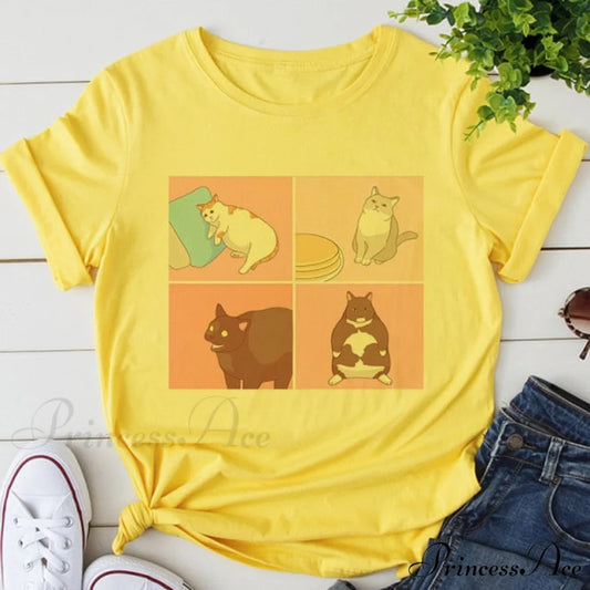 Fashion Korean Aesthetic White T Shirt yellow / S