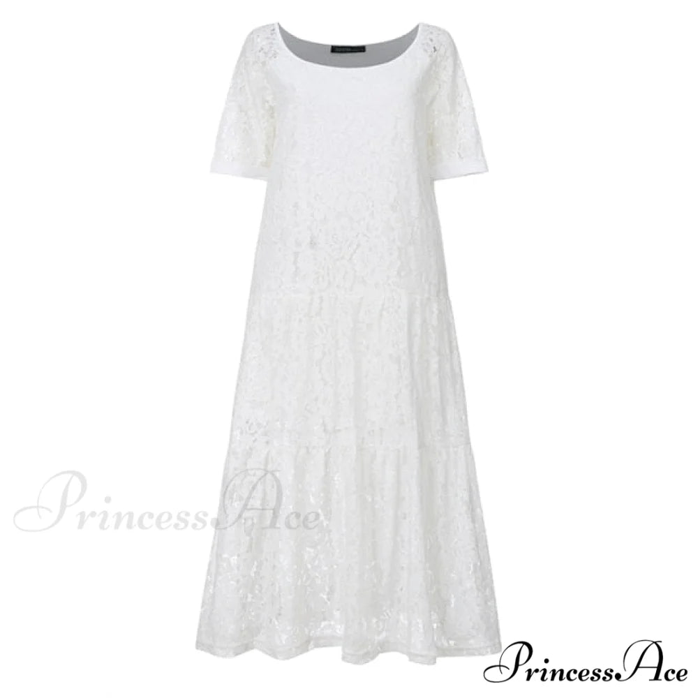 Fashion Lace Sexy Off Shoulder Vestidos Dress White / 4XL