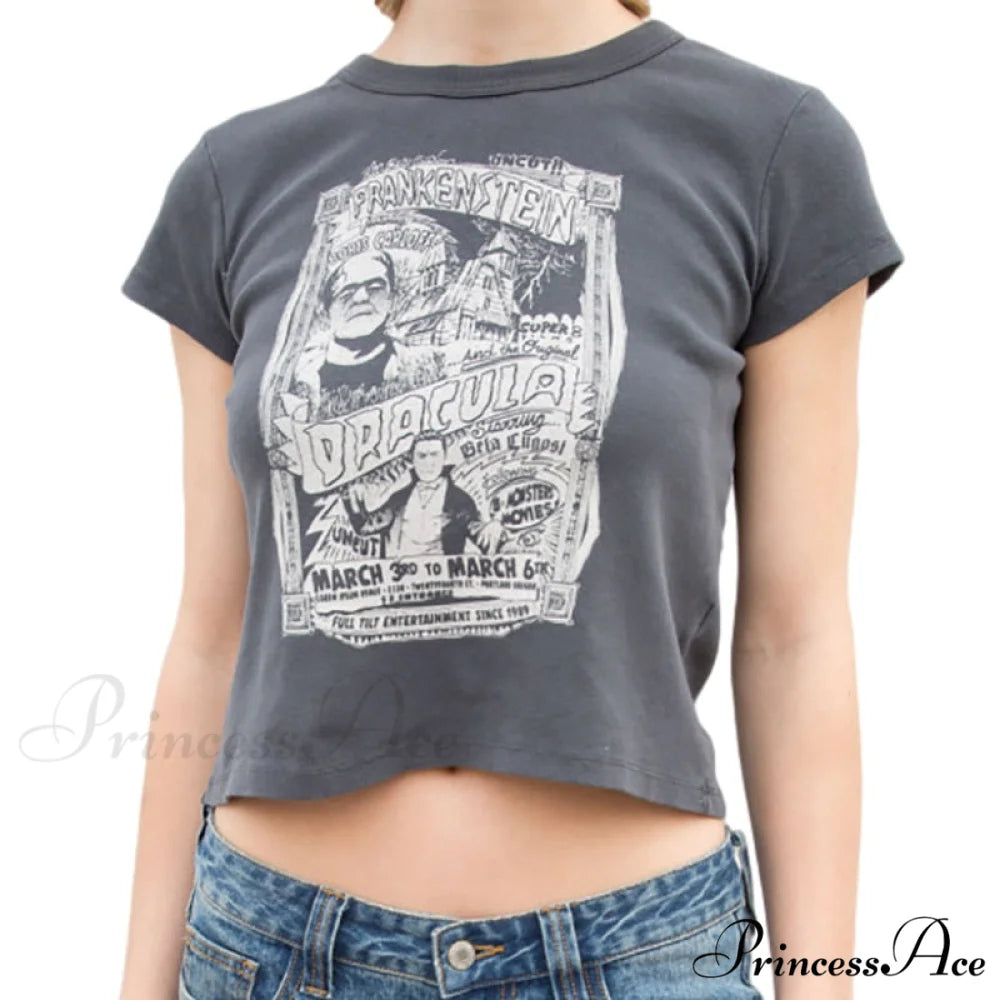 Fashion Ladies Cute Cartoon Print Short Tees