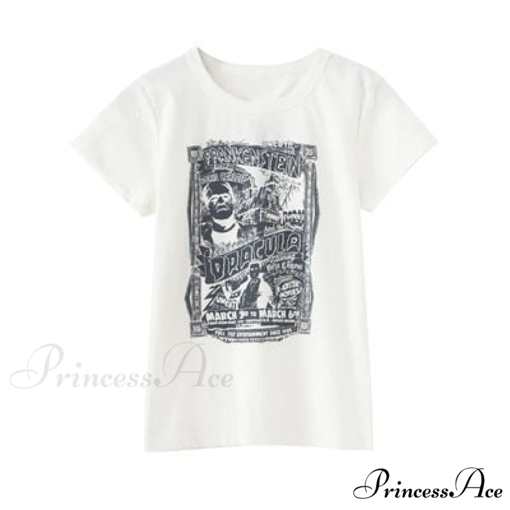 Fashion Ladies Cute Cartoon Print Short Tees white / One Size