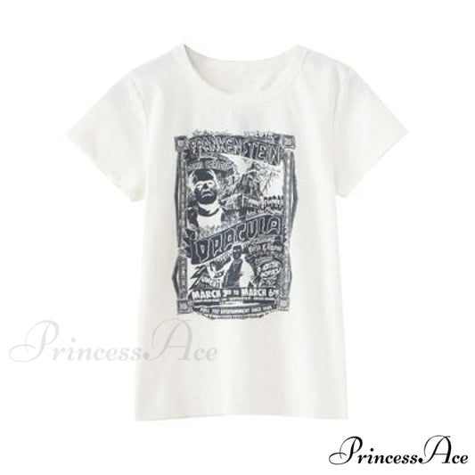 Fashion Ladies Cute Cartoon Print Short Tees white / One Size