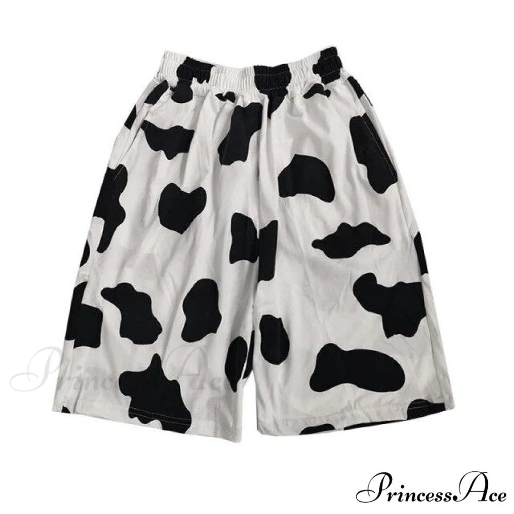 Fashion Ladies Elastic Waists Shorts blackwhite / M