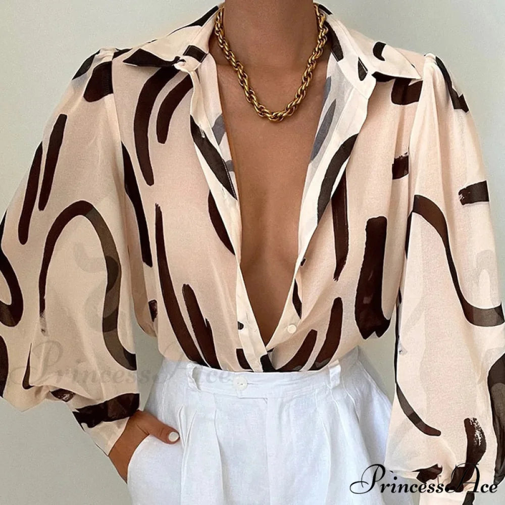 Fashion Lapel Single-breasted Loose Blouse Beige / S