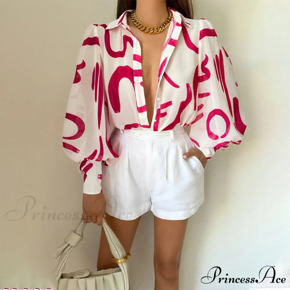 Fashion Lapel Single-breasted Loose Blouse Enamel / S