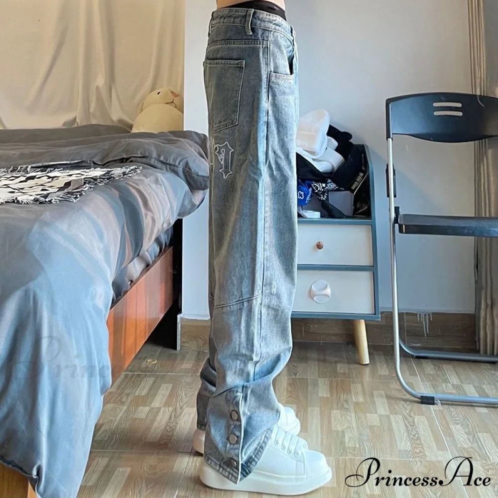 Fashion Letter Print Loose Jeans
