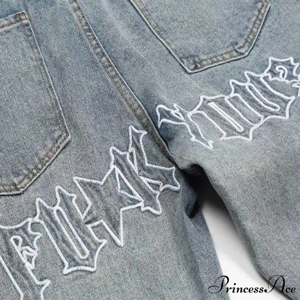 Fashion Letter Print Loose Jeans