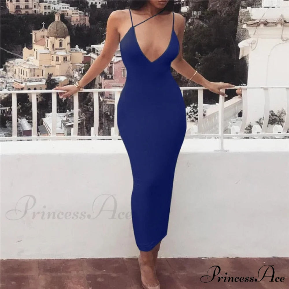 Fashion Long Party Bodycon Dresses Blue / S