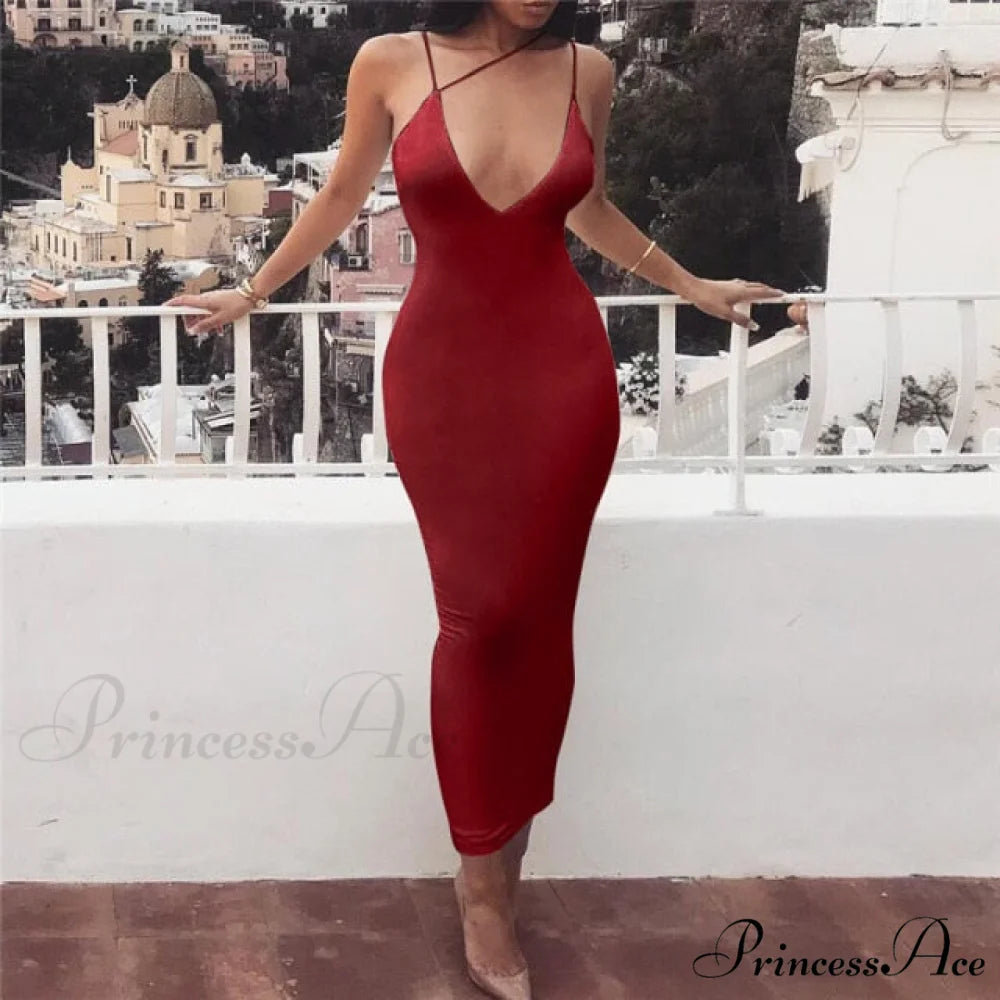 Fashion Long Party Bodycon Dresses Claret / S