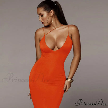 Fashion Long Party Bodycon Dresses Orange / S