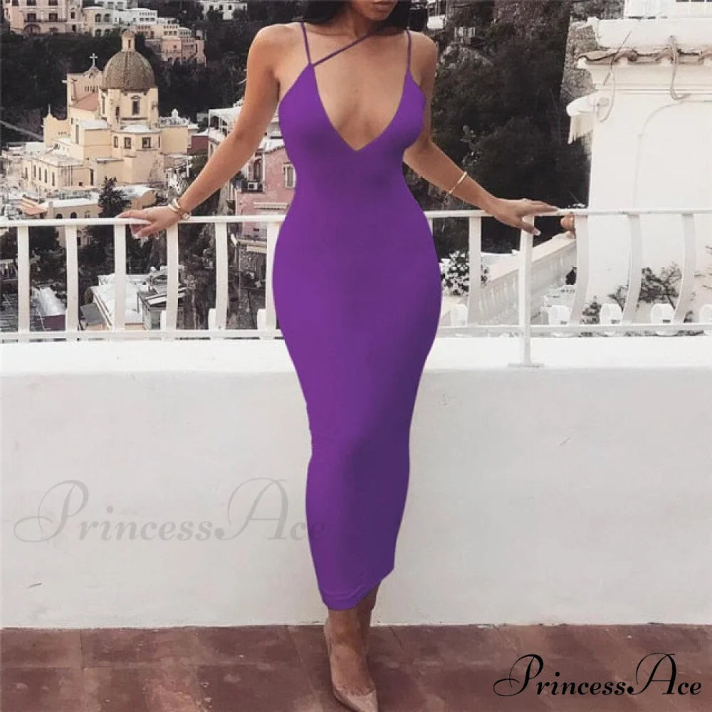 Fashion Long Party Bodycon Dresses Purple / S