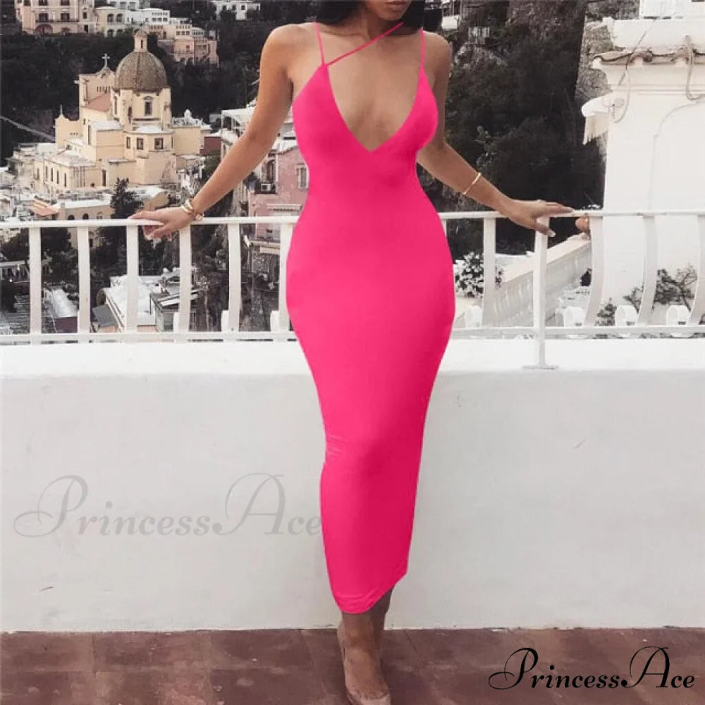 Fashion Long Party Bodycon Dresses Rose Red / S