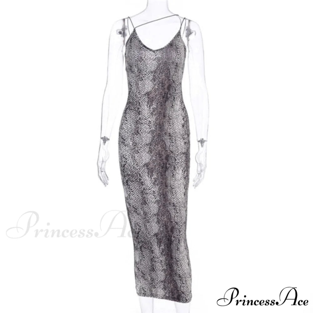 Fashion Long Party Bodycon Dresses Snake Print / S
