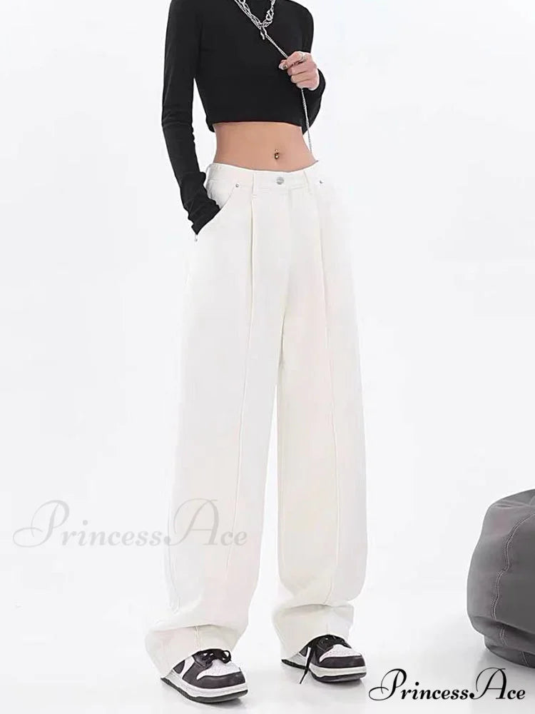 Fashion Loose All-match Wide Jeans White / S