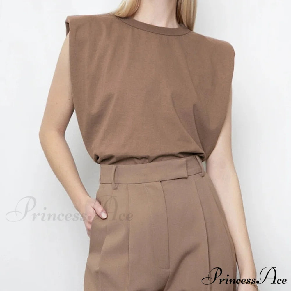 Fashion Loose Sleeveless T-shirt Khaki / S