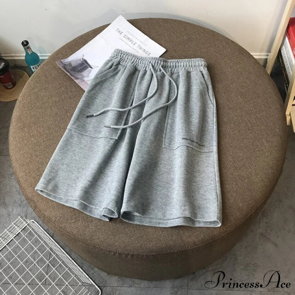 Fashion Loose Straight Knee Length Pants Gray / M