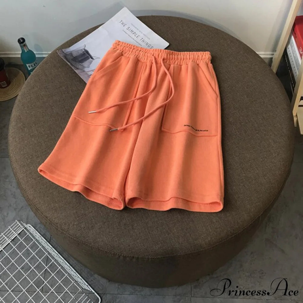 Fashion Loose Straight Knee Length Pants Orange / M