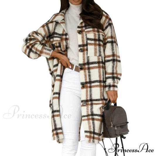 Fashion Loose Turn Down Collar Long Coat Brown 1 / S