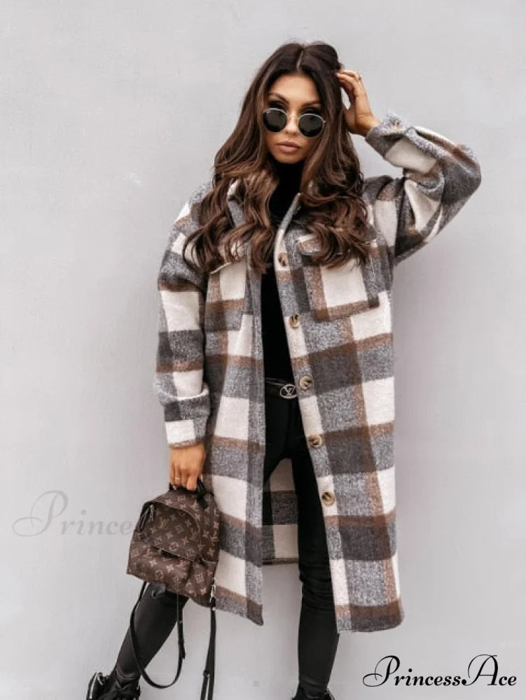 Fashion Loose Turn Down Collar Long Coat Gray 2 / S