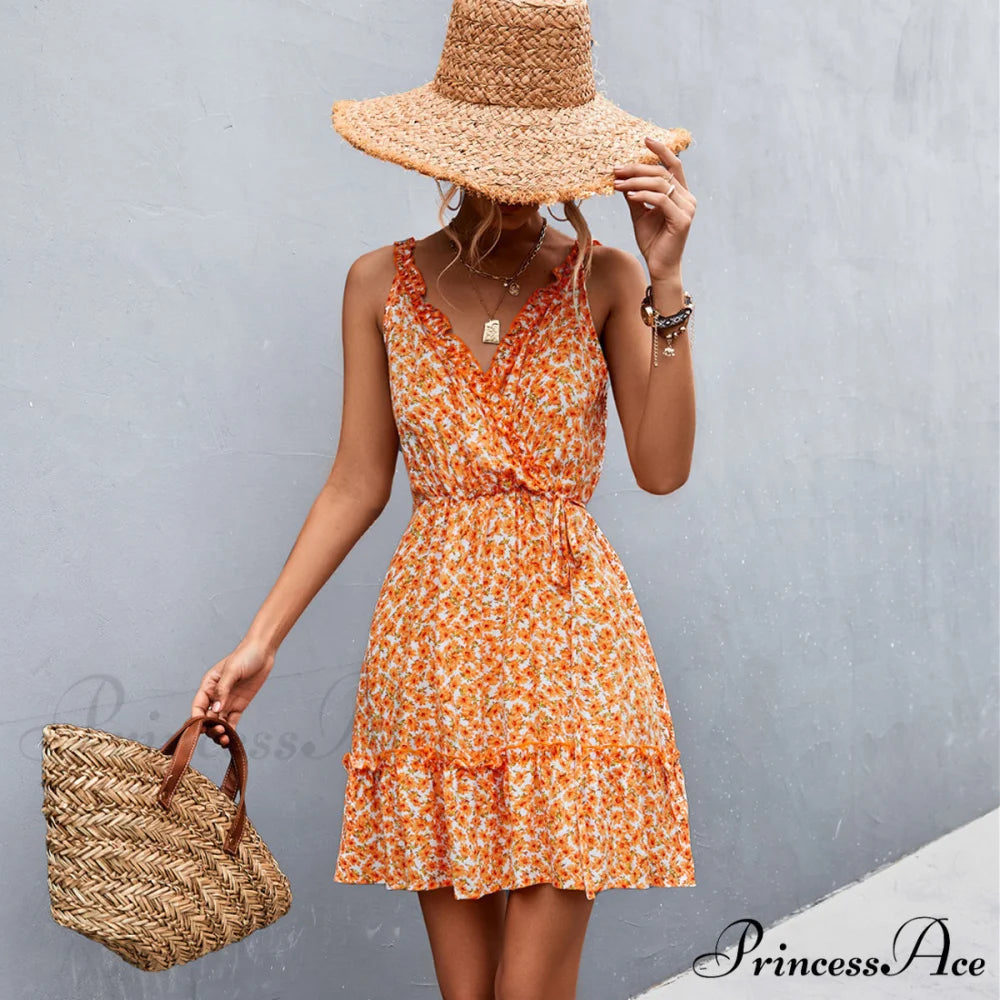 Fashion Off The Shoulder Modern Floral Print Mini Dress S / Coral
