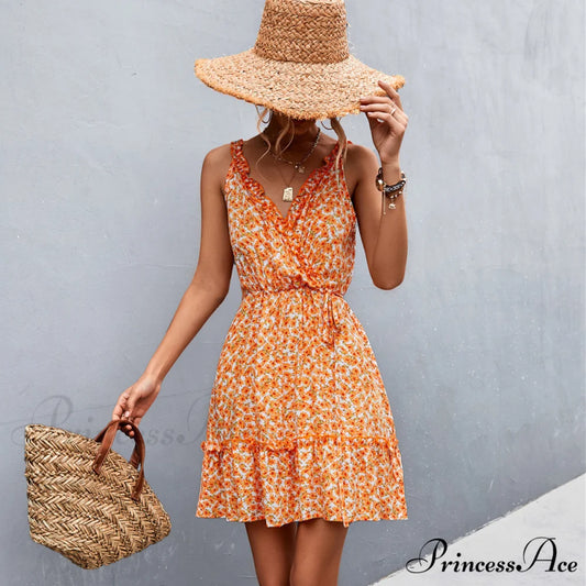 Fashion Off The Shoulder Modern Floral Print Mini Dress S / Coral