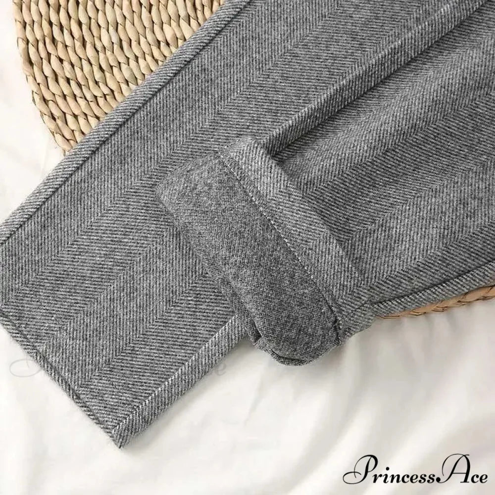 Fashion Office Wear High Waist Harem Pencil Trousers Autumn Winter Pants GRAY / S