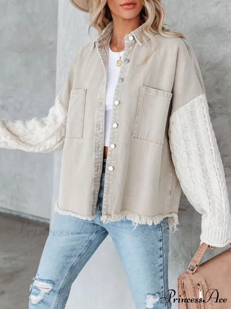 Fashion Patchwork Denim Jacket apricot / S