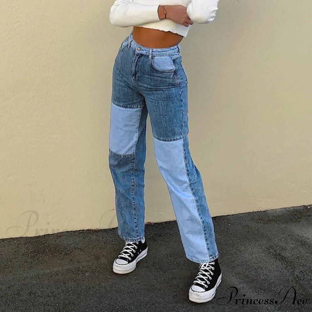 Fashion Patchwork Harajuku Aesthetic Pants blue / S