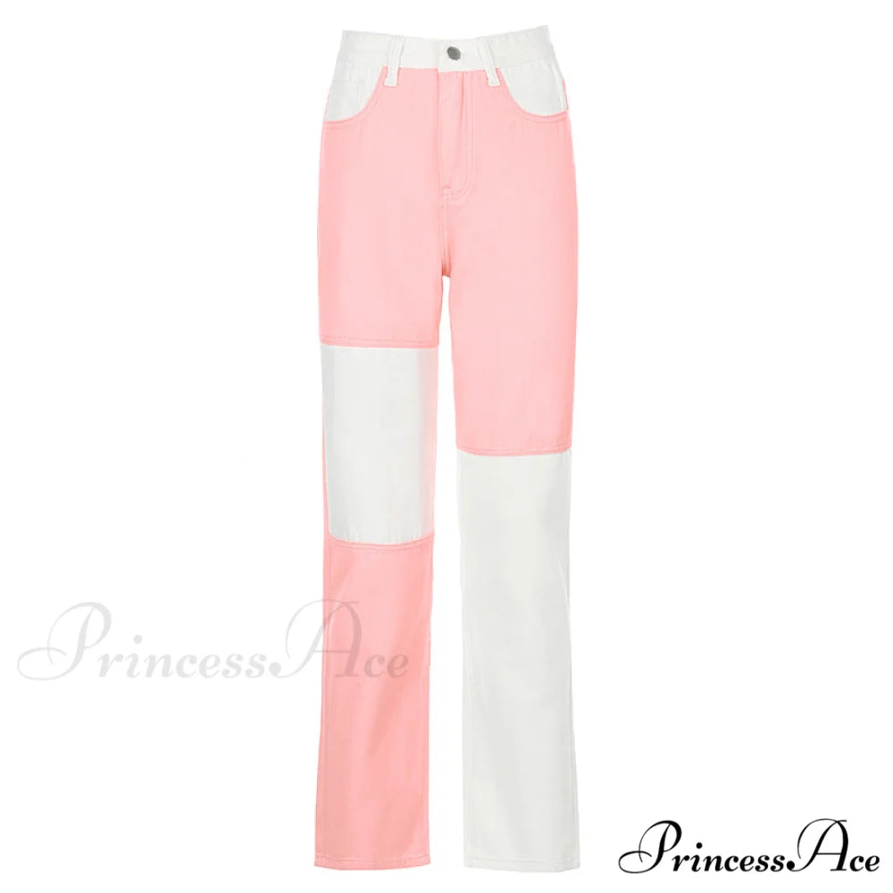 Fashion Patchwork Harajuku Aesthetic Pants pink / S