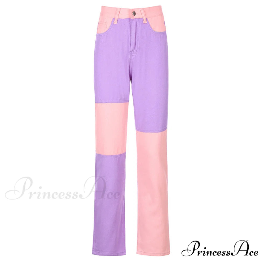 Fashion Patchwork Harajuku Aesthetic Pants purple / S