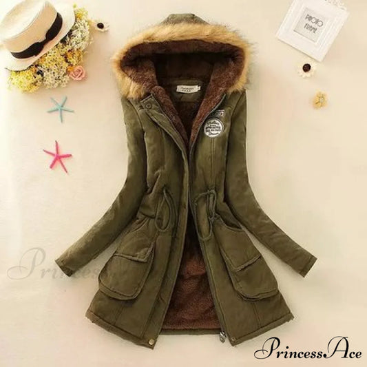 Fashion Plus Size Long Sleeve Thick Warmth Coat Army Green / XXL