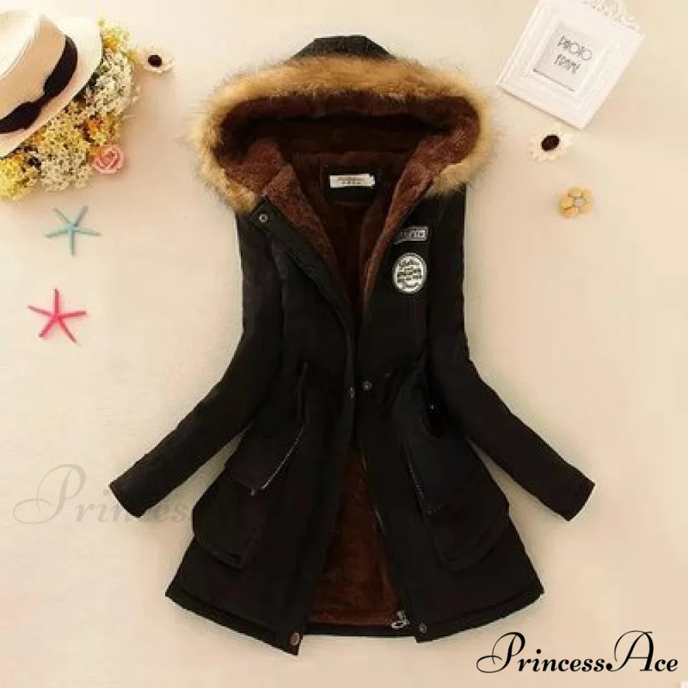 Fashion Plus Size Long Sleeve Thick Warmth Coat Black / XXL