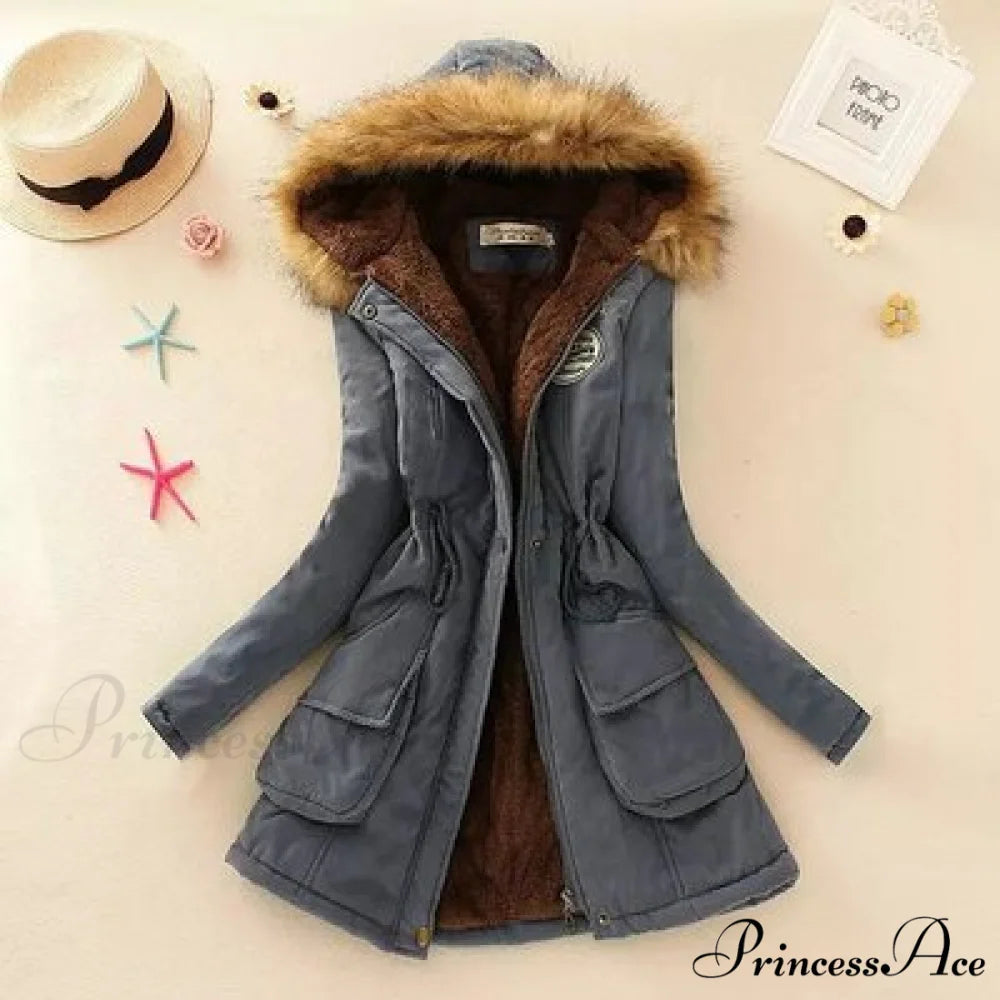 Fashion Plus Size Long Sleeve Thick Warmth Coat Denim blue / XXL