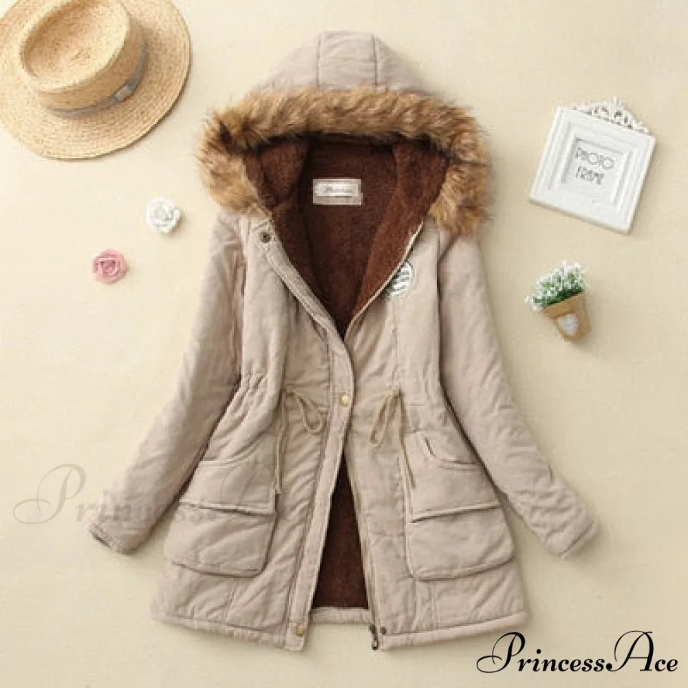 Fashion Plus Size Long Sleeve Thick Warmth Coat Khaki / XXL