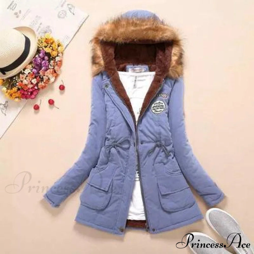Fashion Plus Size Long Sleeve Thick Warmth Coat Light blue / XXL