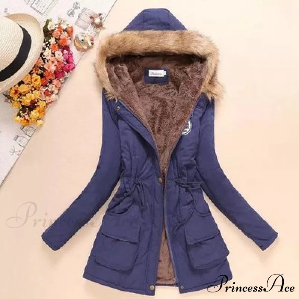 Fashion Plus Size Long Sleeve Thick Warmth Coat Navy / XXL