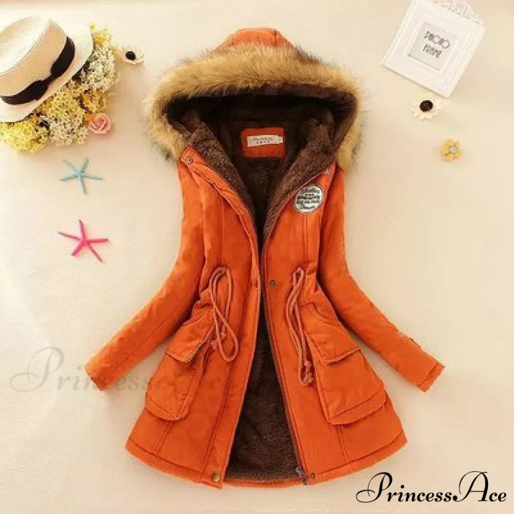 Fashion Plus Size Long Sleeve Thick Warmth Coat Orange / XXL