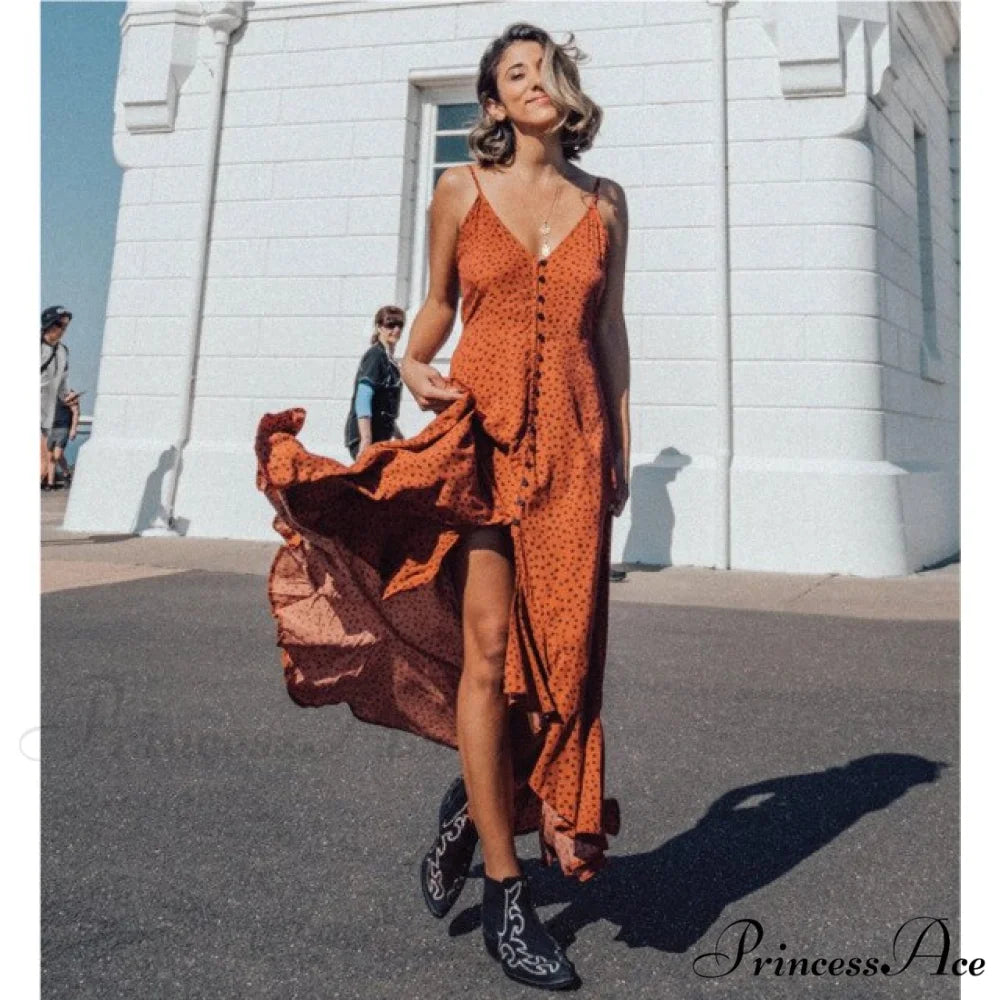 Fashion Print Maxi Dresses Claret / S