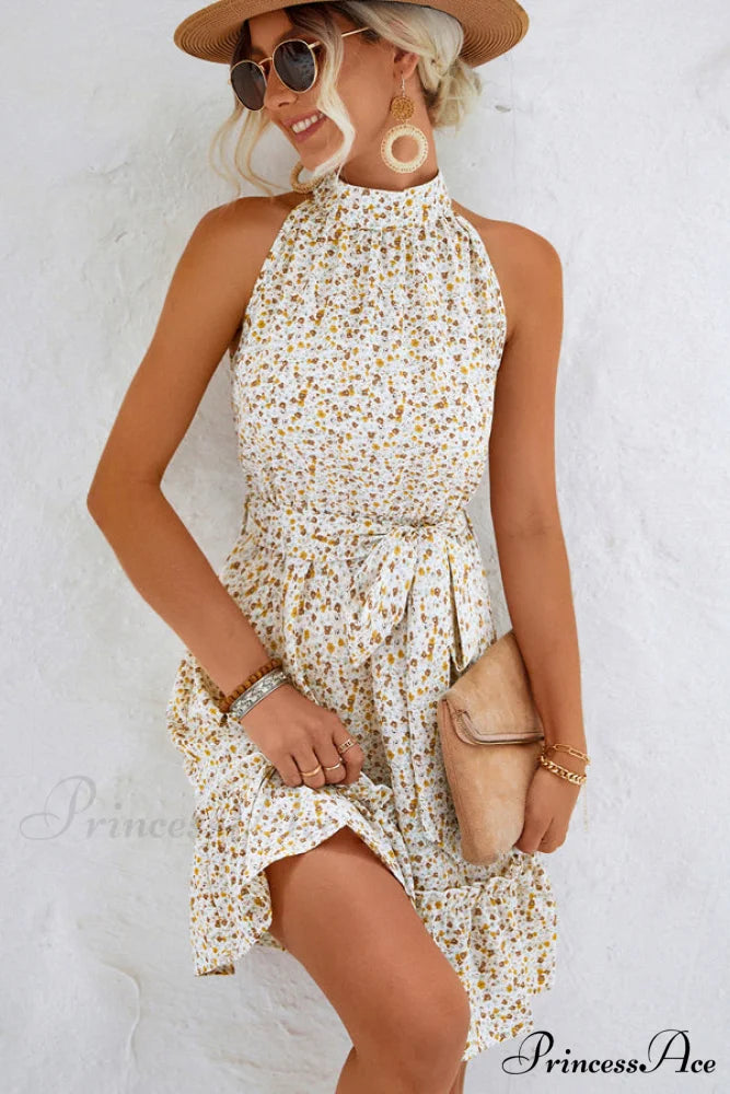 Fashion Printed Graceful Patchwork Mini Dress S / White