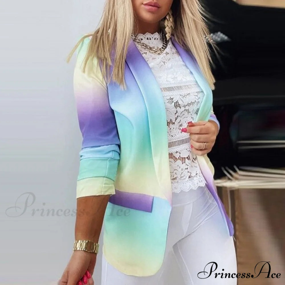 Fashion Rainbow Printed Notched Blazers 04 Purple / S