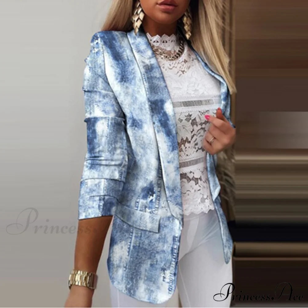 Fashion Rainbow Printed Notched Blazers Blue / S