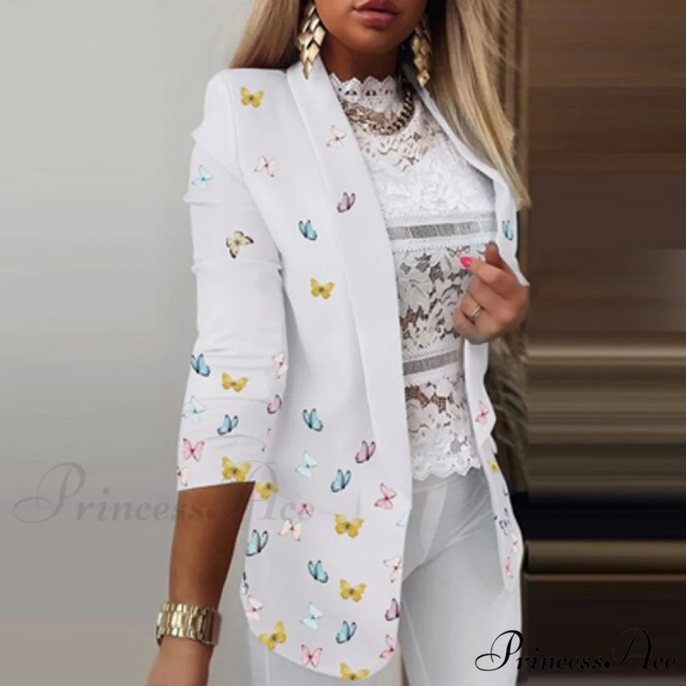Fashion Rainbow Printed Notched Blazers Buterfly Print / S