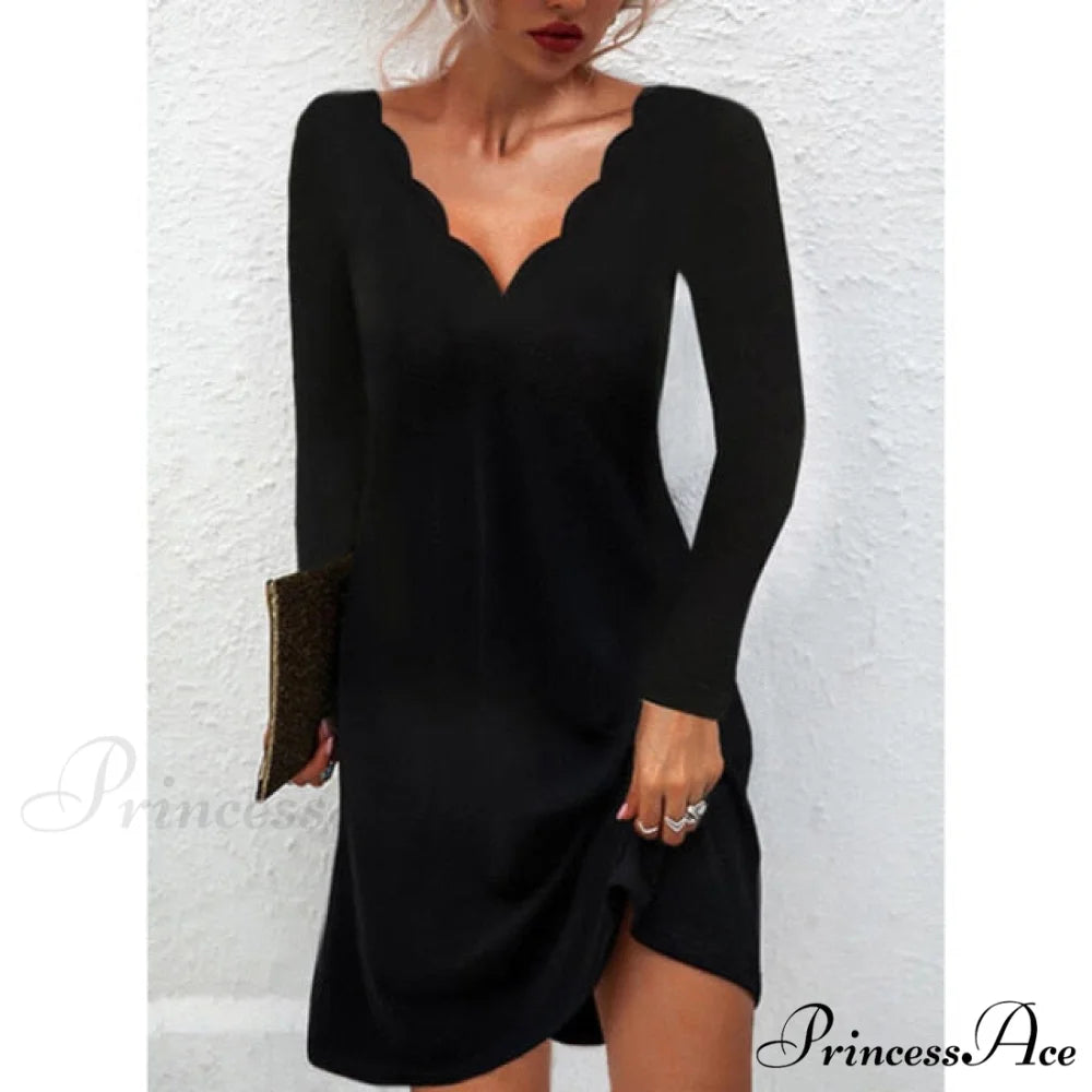 Fashion Sexy Casual Long Sleeve Vestidos Pullover Party Dress black / XXL