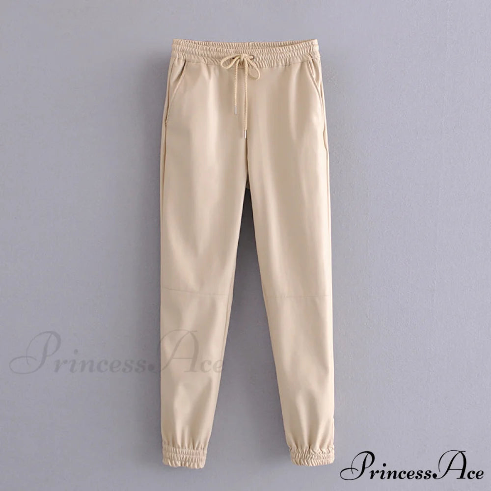 Fashion Side Pockets Faux Leather Jogging Pants as picture / XS