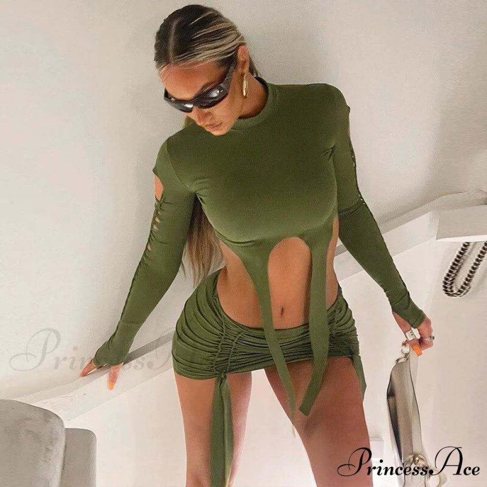 Fashion Skirt Autumn Women’s 2024 Brief Long-Sleeved and Blouse Suit Green / S / Model height