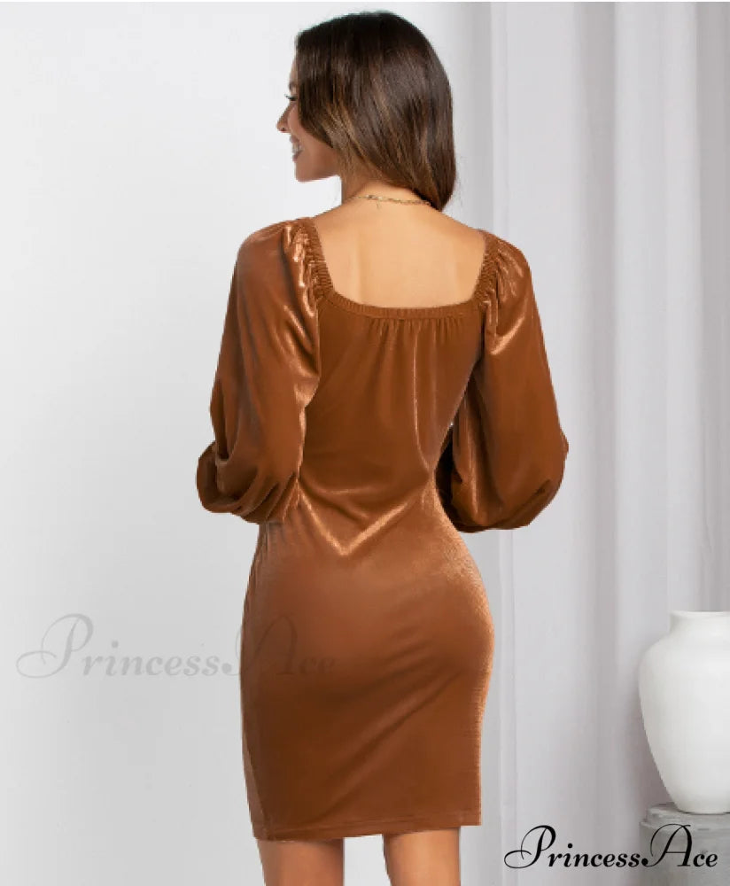 Fashion Slim Bag Hip Backless Skirt with Square Collar M / dark green