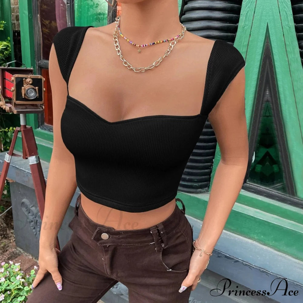 Fashion Slim Square Neck Tank Tops Black / S