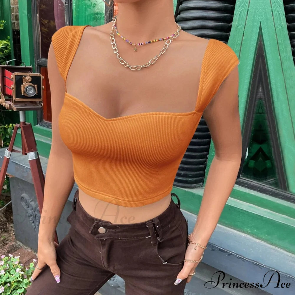Fashion Slim Square Neck Tank Tops Orange / S