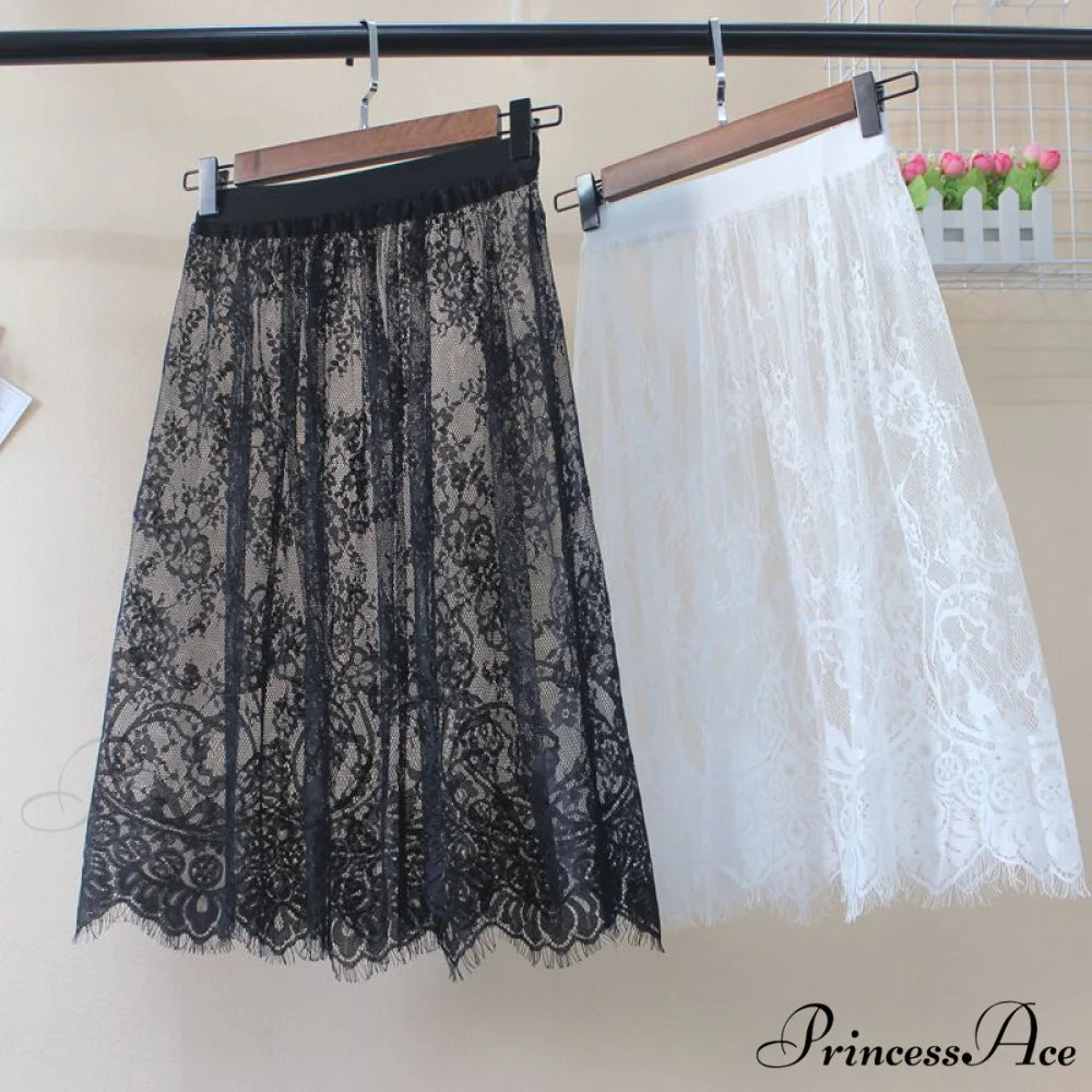 Fashion Solid Casual Mesh Lace Skirts