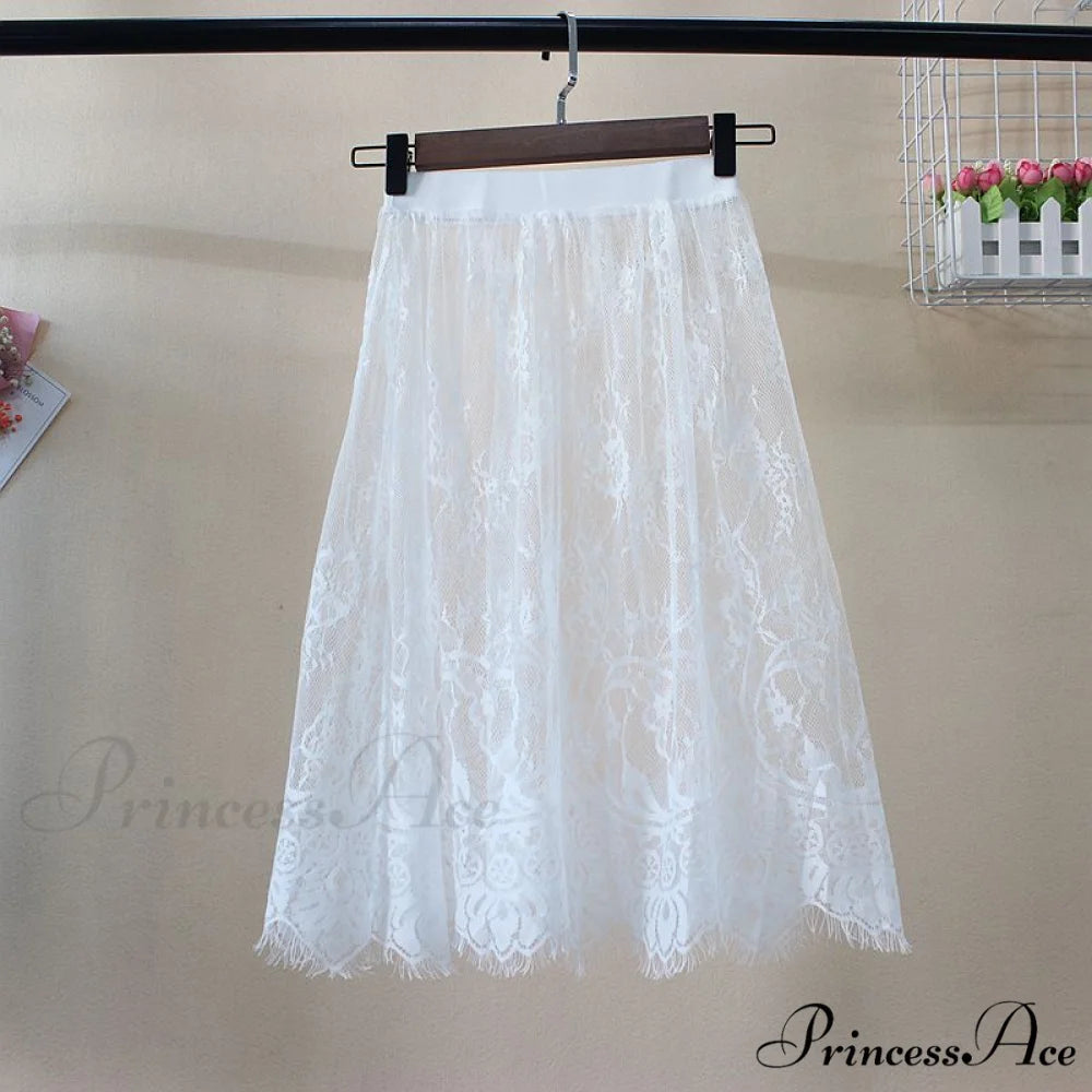 Fashion Solid Casual Mesh Lace Skirts white / L